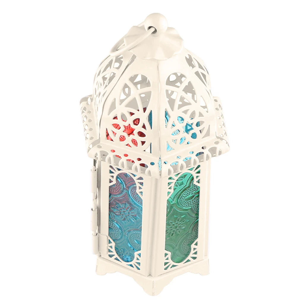 Glass Crystal Moroccan Candlestick Metal Hollow Candle Holder Home Coffee Shop Decoration Iron Hanging Candle Lantern