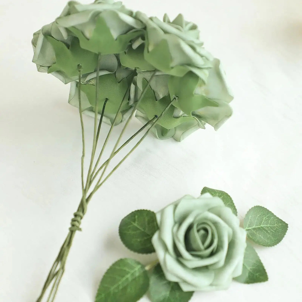 Artificial Flowers 25pcs Real Looking Elf Green Foam Fake Roses with Stems for DIY Wedding Bouquets Bridal Shower Centerpieces S