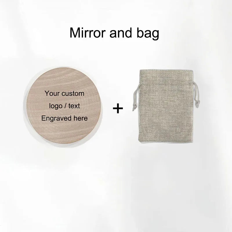 1-40pcs Personalised Wooden Mirror Engraved Portable Round Compact Pocket Mirror Bridesmaid Wedding Favors Custom Baptism Gift