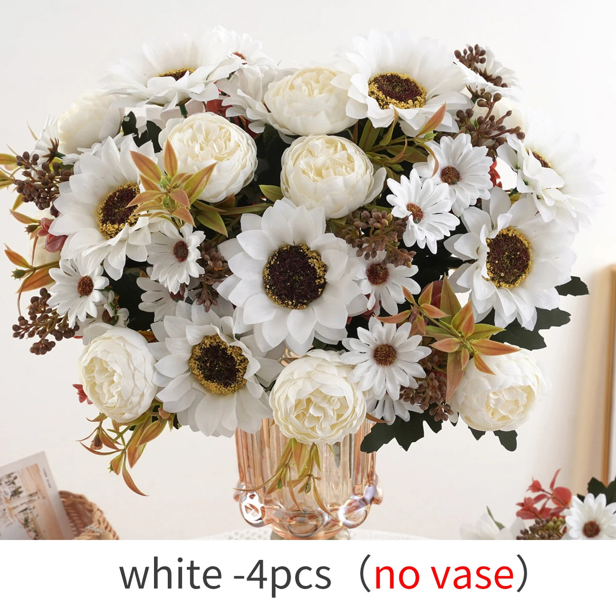 1/4Pcs Sunflowers peony Artificial Flowers  Fall Summer Decor, Fake Fall Flowers Silk Faux Sunflower Bouquet