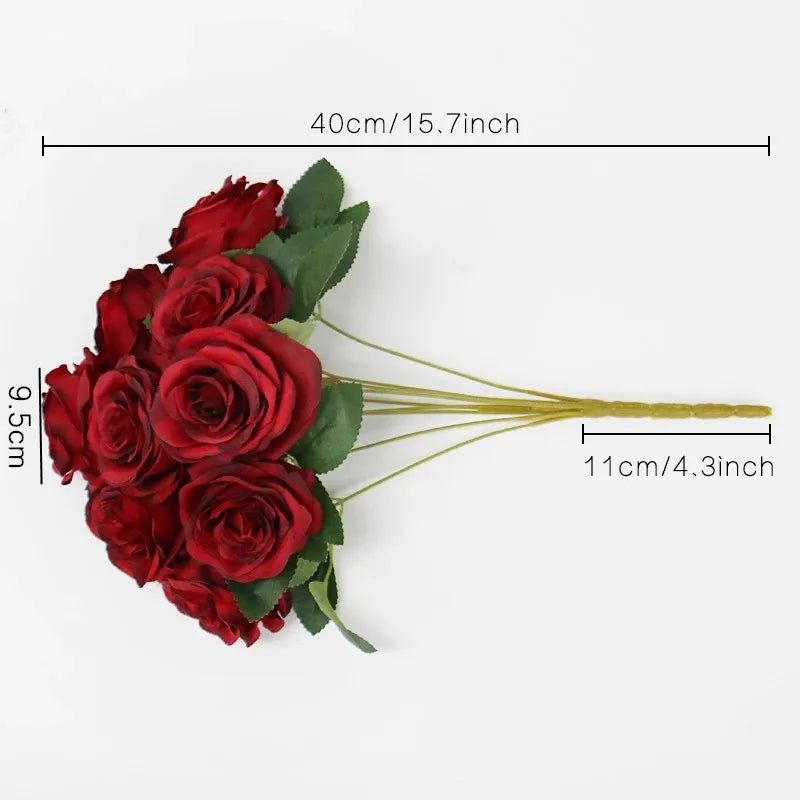 9 Heads 1 Bunch Camellia Rose Artificial Flower Holding Bouquets Party Wedding Scene Display Room Home Decor Fake Floral Gifts