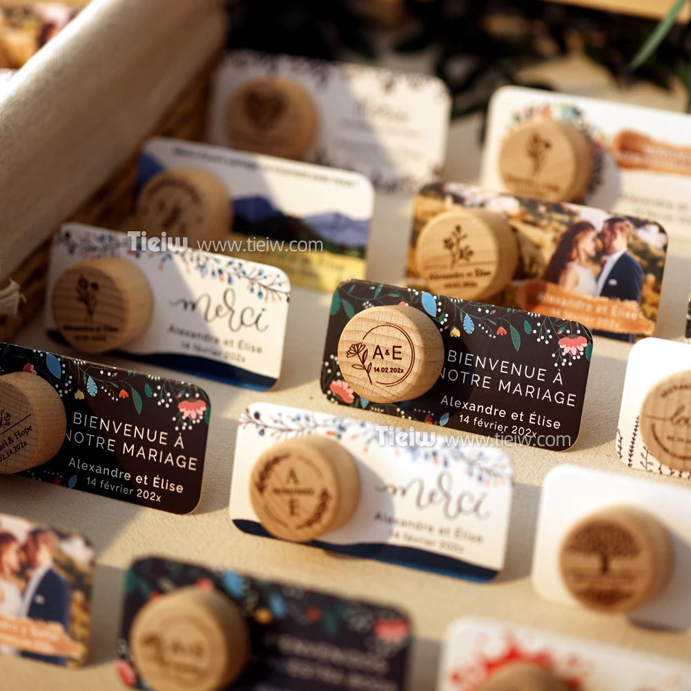 Personalized Cork bottle cap with thank you card for Marriage guests, embaved Wood thank you gifts, personalized Souvenirs for eco-friendly and rustic reception