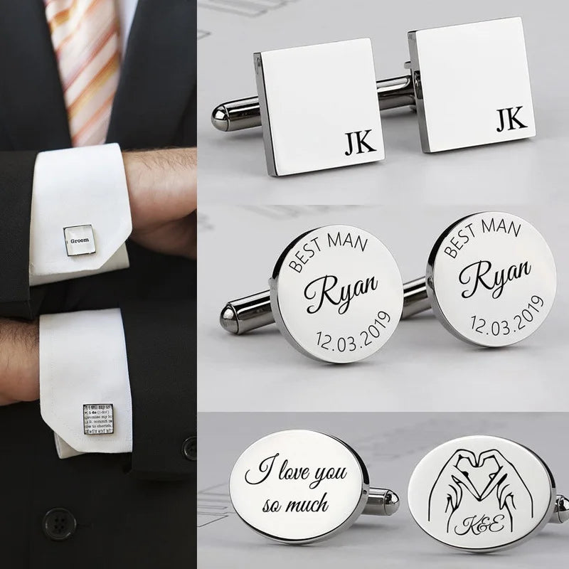 Personalized Cufflinks for Men, Custom Engraved Cufflinks for Groom, Wedding Cufflinks Bride Best Men