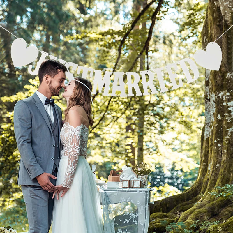 Rustic Wedding Party Background Decorations Just Married Banner Garland Marry Me Propose Marriage Party Decor Bridal Shower
