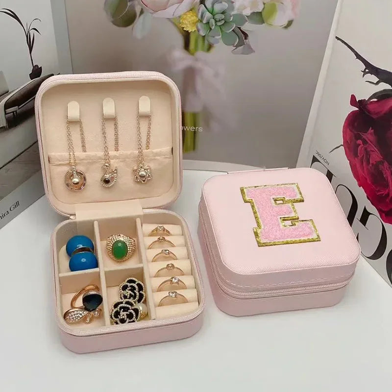 Mini Jewelry Storage Box Bridesmaid Gift Ideas Travel Jewelry Case Initial Letter with Name Birthday Party Box Mother's Day Gift