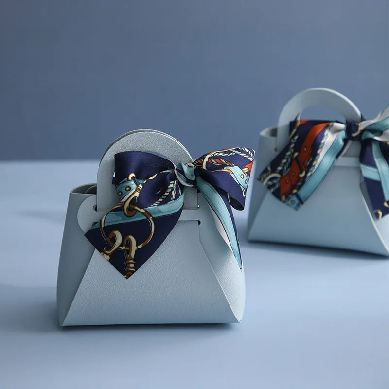 1PCS Leather Gift Bags Bow Ribbon Packaging Bag Wedding Favour Distributions Bags Eid Mubarak Candy Packaging Box Mini Handbag