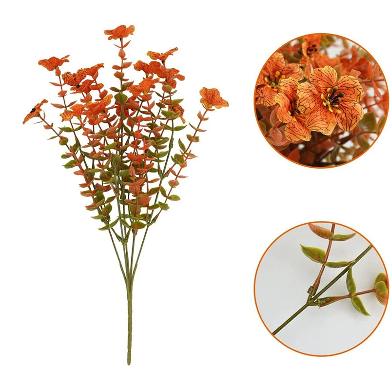 Autumn Artificial Flowers Bouquet Orange Fake Eucalyptus Plant for Home Room Decor Garden Wedding Halloween Christmas Decoration