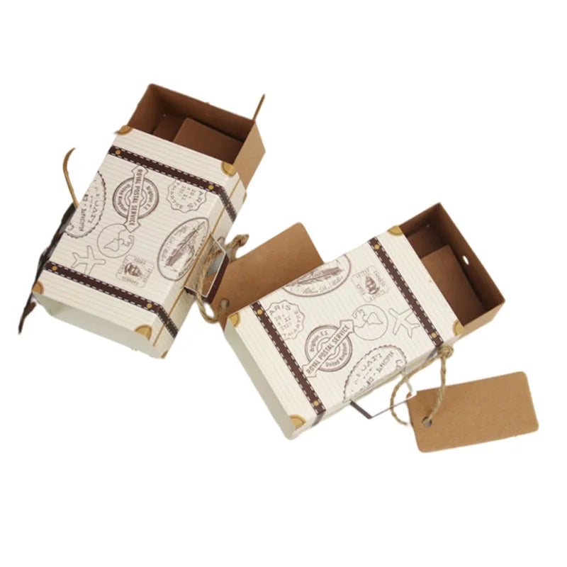 10/20/50pcs Mini Travel Suitcase Candy Box Kraft Paper Chocolate Favor Gift Box Packaging Bag Wedding Birthday Party Decoration