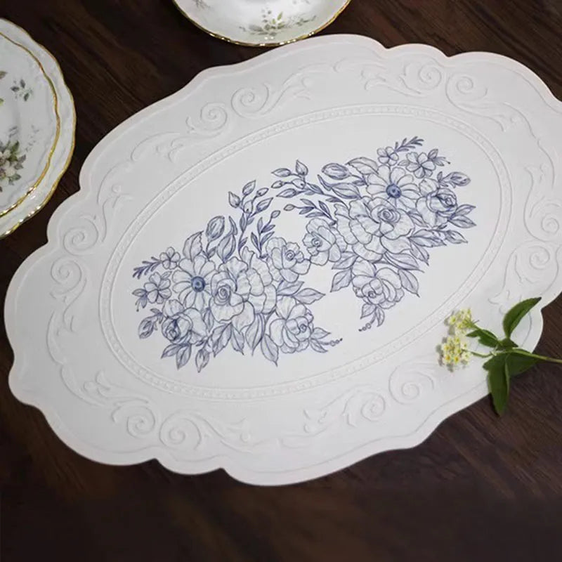 Silicone Carved Dining Mat Retro Pattern Table Mat Floral Placemat for Dining Table Kitchen Coffee Pad Tableware Mats Waterproof