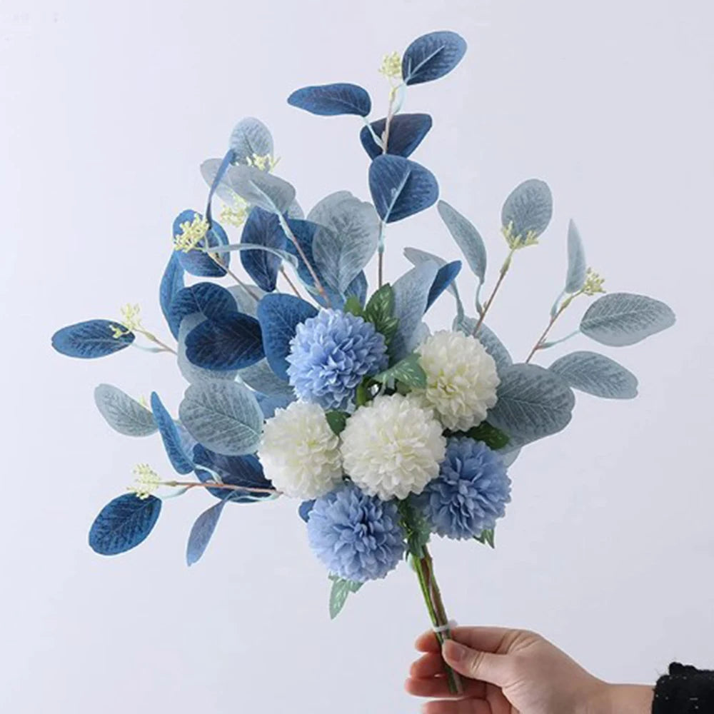 White Fake Flowers Blue Bouquet Hydrangea Artificial Flowers Chrysanthemum Silk Flowers Artificial for Decoration Flower
