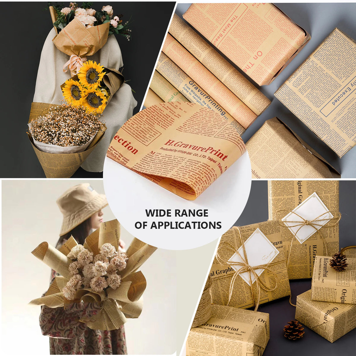 10 sheets per pack, vintage English newspaper kraft paper, brown kraft outer wrapping paper for gift packaging for gift wrapping