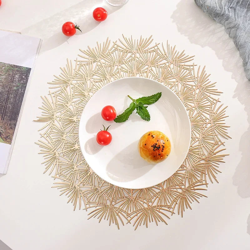 6/4Pcs Leaf shape Placemats PVC Hollow Irregular Line Placemat Dining Table Decoration Pad Dinner Cutout Hangable Gold Tablemat