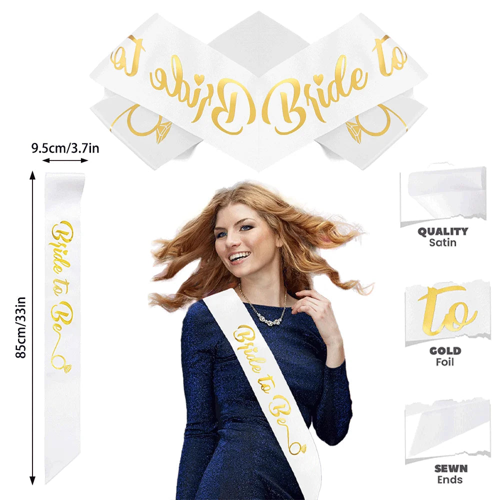 Bride to Be Bachelorette Party Sash with Gold Foil Lettering Bridal Shower Wedding Engagement Team Bride Sash Hen Party Supplies