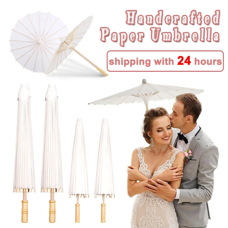 84/60CM White Paper Parasol Umbrella for Wedding, Party Favor DIY Bamboo Umbrellas, for Bridal Shower Centerpieces, Photo Props