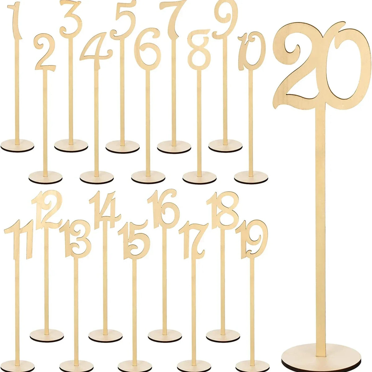 Wooden Table Numbers 1 To 20 Wood Wedding Table Number Signs with Holder Base for Wedding Party Table Home Birthday Decoration