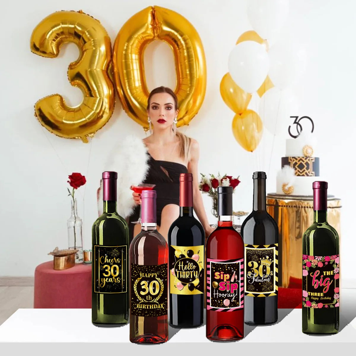 12pcs 30th 40th 50th 60th Birthday Wine Bottle Label Stickers Men Women Birthday Supplies 60 Years Old Happy Birthday Supplies