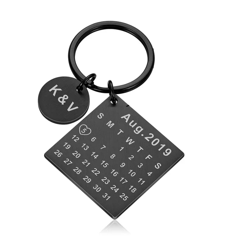 Personalized Stainless Steel Engraved Calendar Date Keychain Custom Keyring Gift For Wedding Anniversary Gift