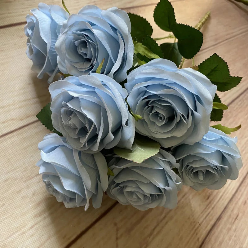 9Head Artificial Pink Rose Bouquet Flower Wedding Bridal Photography Props Home Garden Decoration Simulation Silk Rose Bouquet