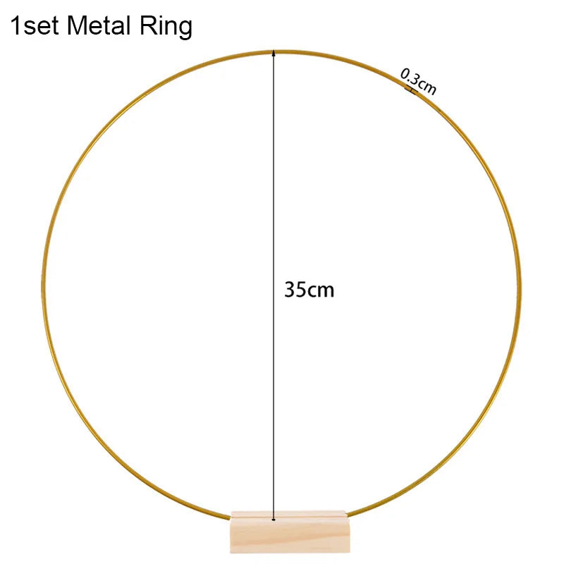20-35cm Wedding Flower Garland Metal Gold Wreath Ring Wooden Base Wedding Birthday Party Table Decor DIY Wreath Catcher Crafts