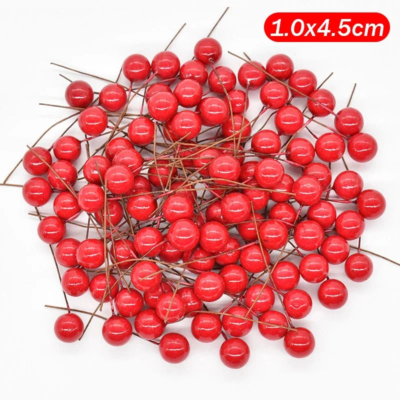 1000/50x Mini Artificial Berries Red Fake Berry Cherry Stamen for Christmas DIY Floral Wreath Ornament New Year Party Home Decor