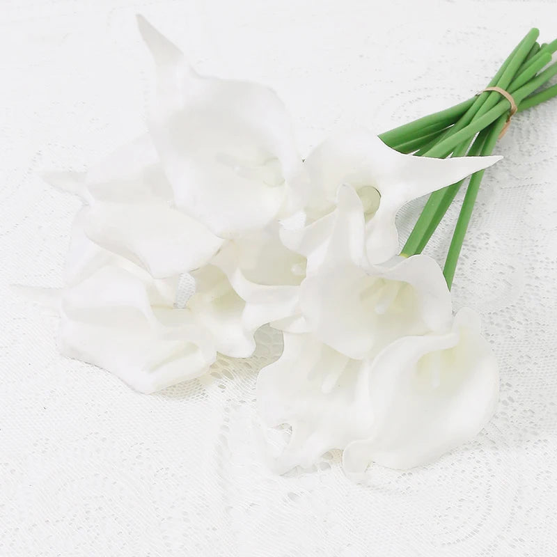 2/5Pieces Real Touch Calla Lily Artificial Flowers White Wedding Bouquet Bridal Shower Party Home Flower Decoration Fake Flowers