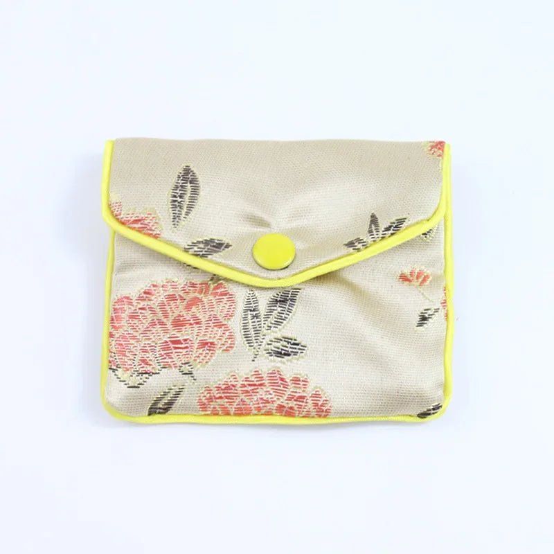 Hot High Quality Chinese Brocade Handmade Silk Embroidery Small Jewelry Gift Storage Pouch Bag Snap Case Satin Coin Purse 5pcs