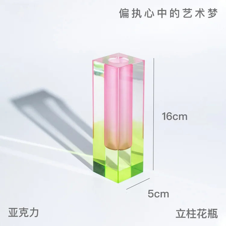 Modern Rainbow Pillar Bud Vase Tabletop Glass Vases Luxury Decorative Acrylic Crystal Nordic Room Decoration Home