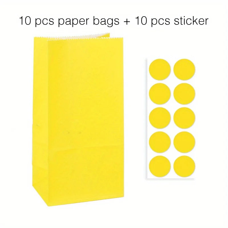10 pcs Colorful Solid Stripe and Polka Dot Stand-Up Bags with Stickers - 18x9x6cm Favor Gift Packing Treat Bags for Wedding