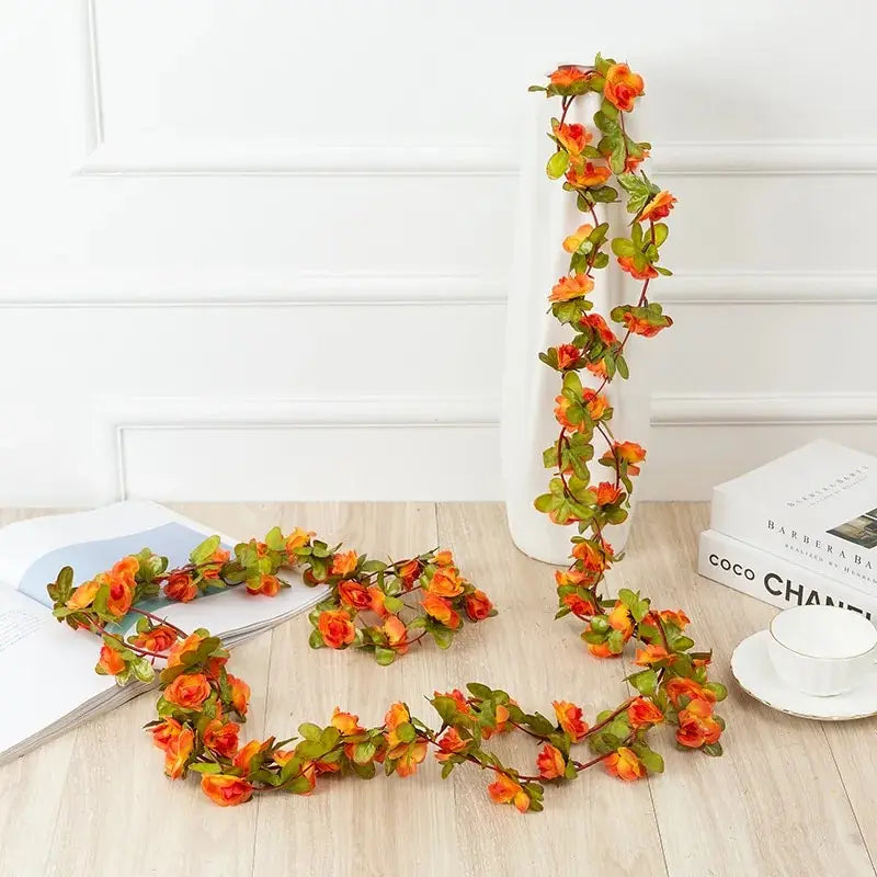 250CM Rose Artificial Flowers Christmas Garland for Home Room Wedding Decoration Spring Arch DIY Fake Plant Vine Autumn Garden