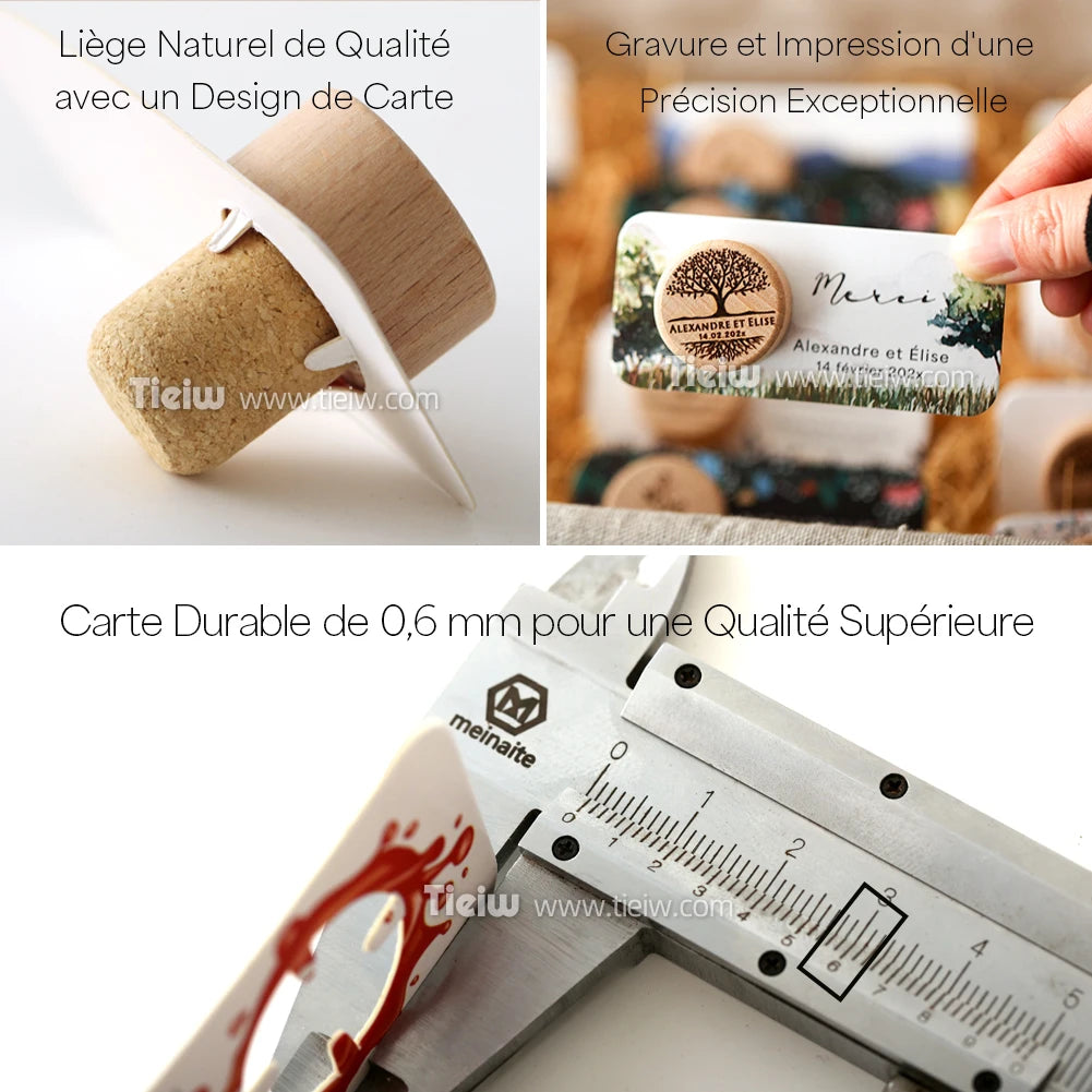 Personalized Cork bottle cap with thank you card for Marriage guests, embaved Wood thank you gifts, personalized Souvenirs for eco-friendly and rustic reception