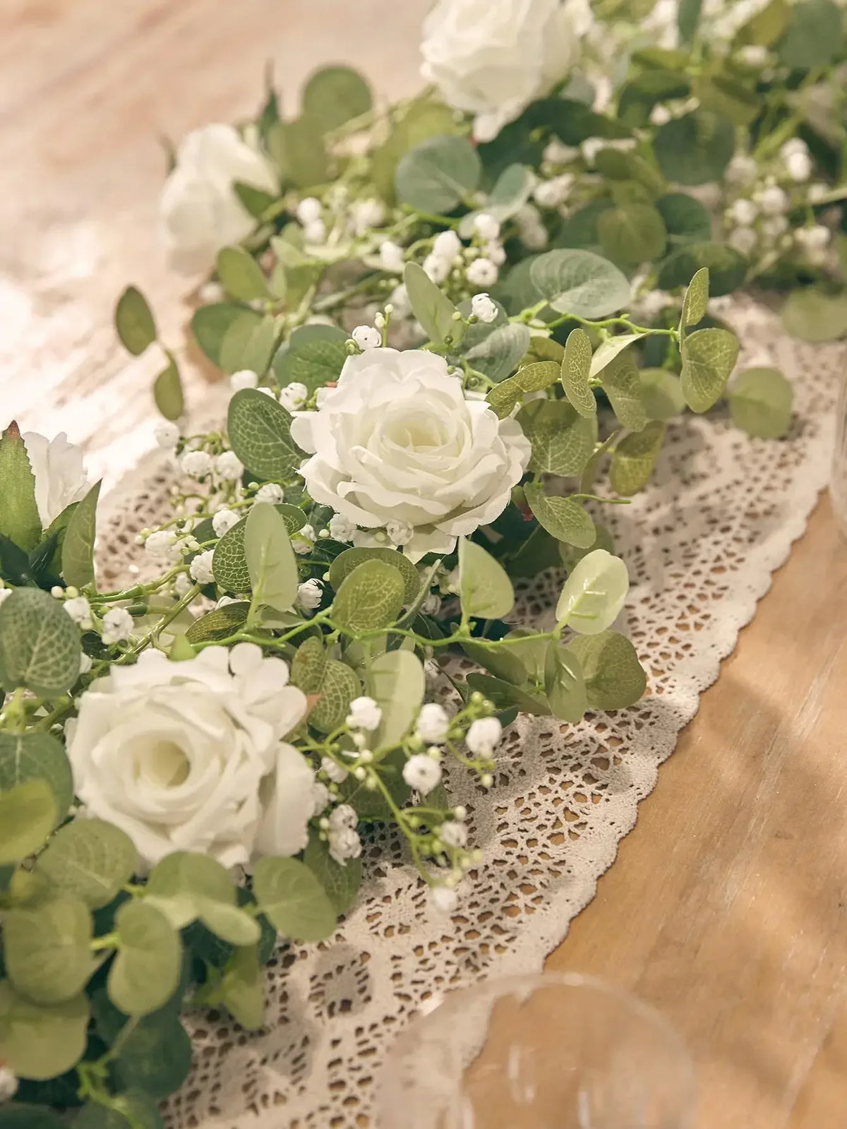 1pc Artificial Eucalyptus Rose Flowers Vine Gypsophila Floral Greenery Garland for Wedding Spring Home Party Craft Table Runner