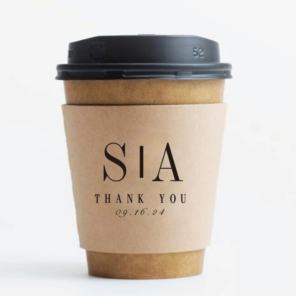 Personalized Disposable Ice Coffee Cup Sleeves Wedding Party Heat-Insulated Cup Holder Bar Reception Corrugated Paper Cup Cover