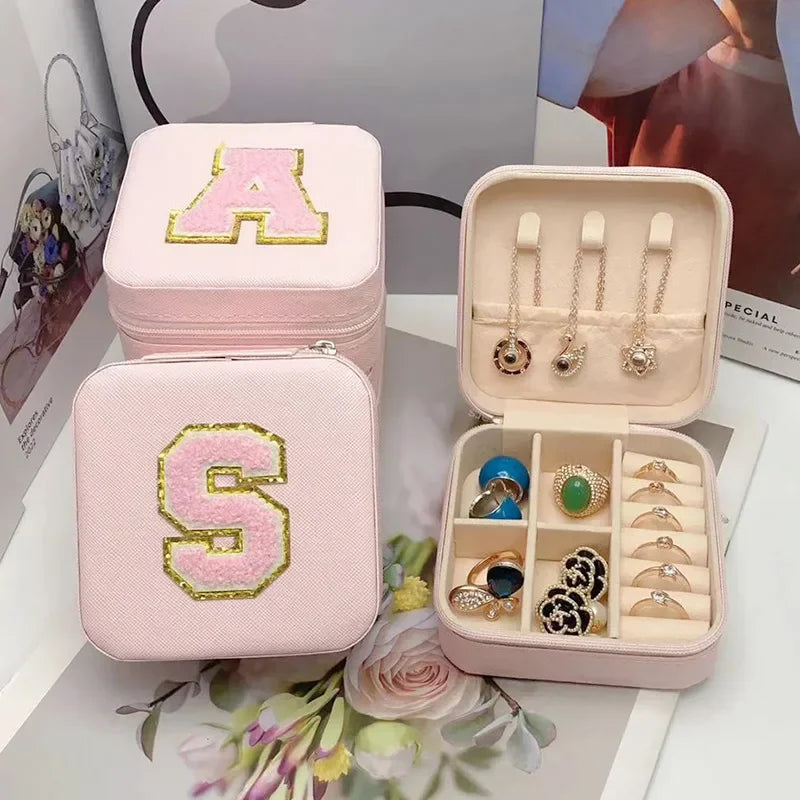 Mini Jewelry Storage Box Bridesmaid Gift Ideas Travel Jewelry Case Initial Letter with Name Birthday Party Box Mother's Day Gift
