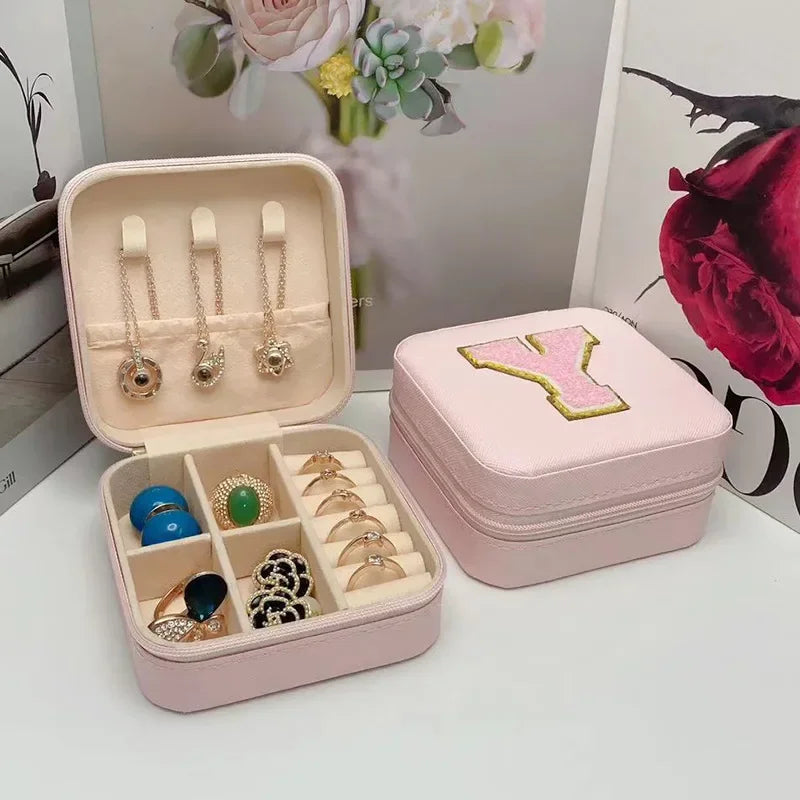 Mini Jewelry Storage Box Bridesmaid Gift Ideas Travel Jewelry Case Initial Letter with Name Birthday Party Box Mother's Day Gift