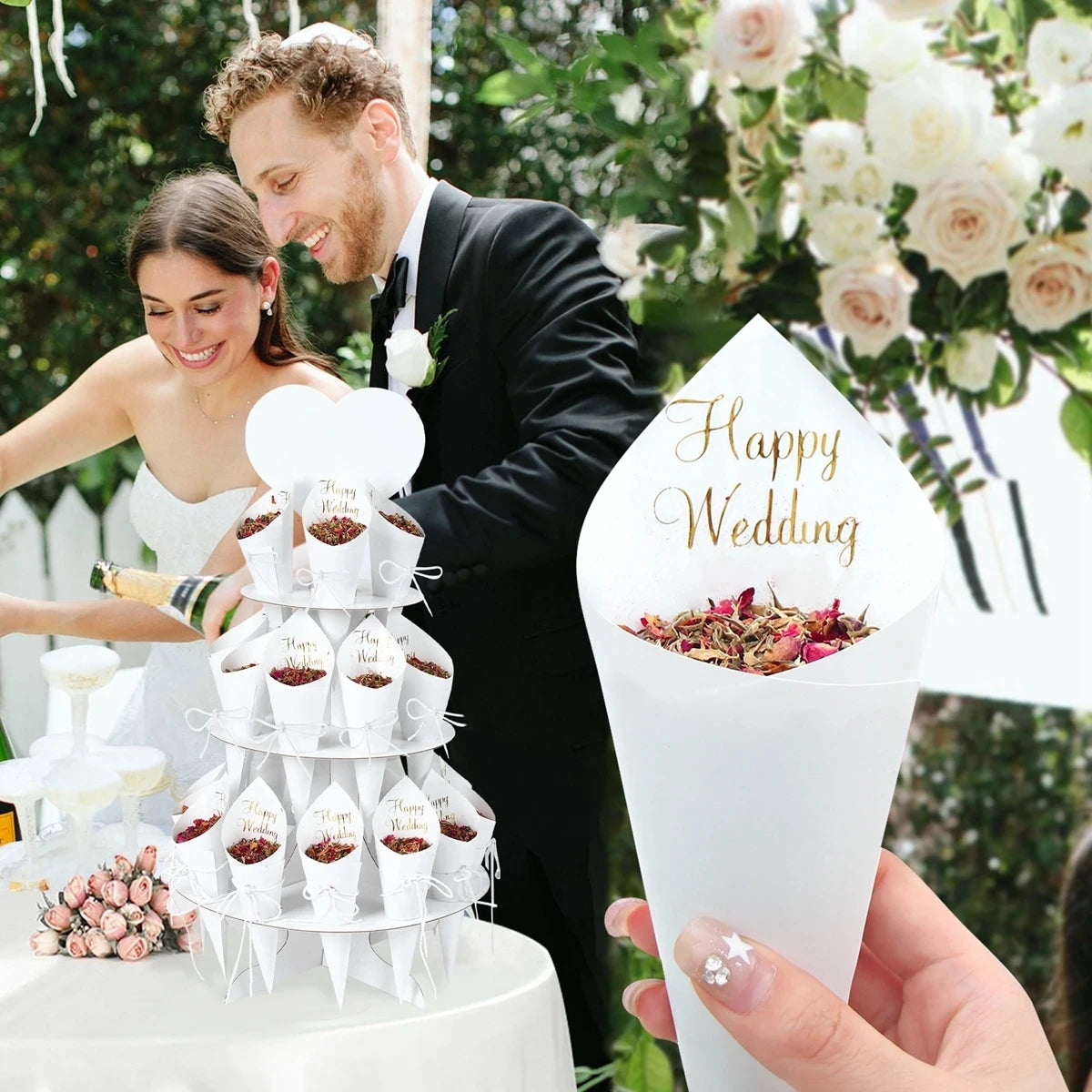 Wedding Confetti Cones Holder Stand Support for Wedding Cones Kraft Paper Wedding Decorations Supplies Confetti Tray Cone