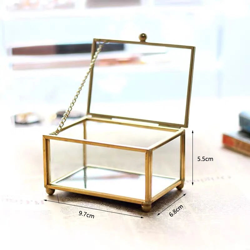 Custom Glass Ring Box Wedding Engagement Decor Gold Hexagon/Rectangle Ring Box Jewelry Storage Ring Bearer Box DIY Gift