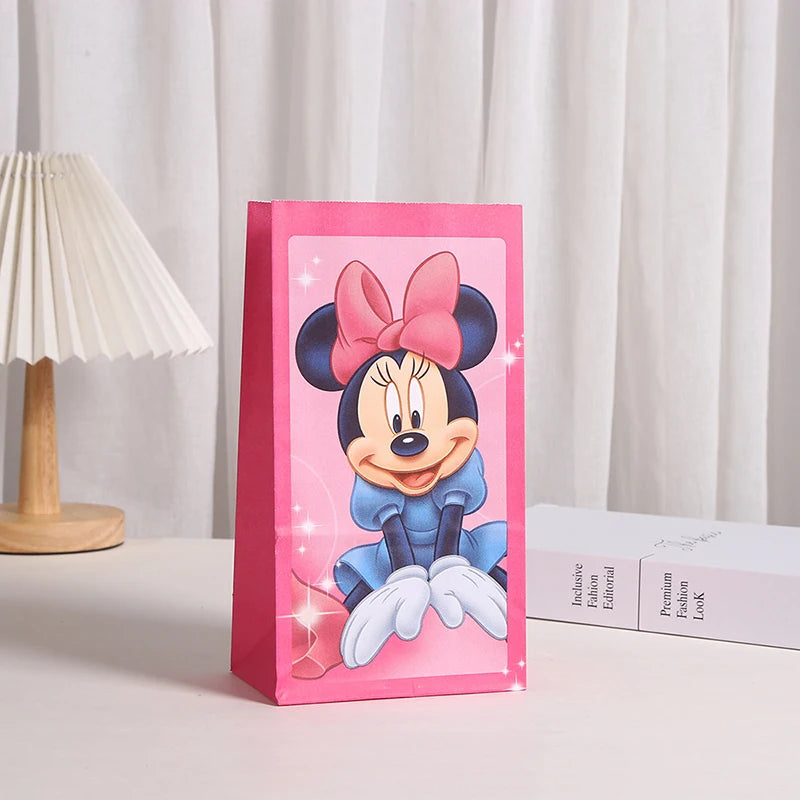 10/20pcs Minnie Mouse Paper Candy Box Gift Bags Popcorn Box Kids Mickey Birthday Party Decoration Gift Bag Baby Shower Supplies