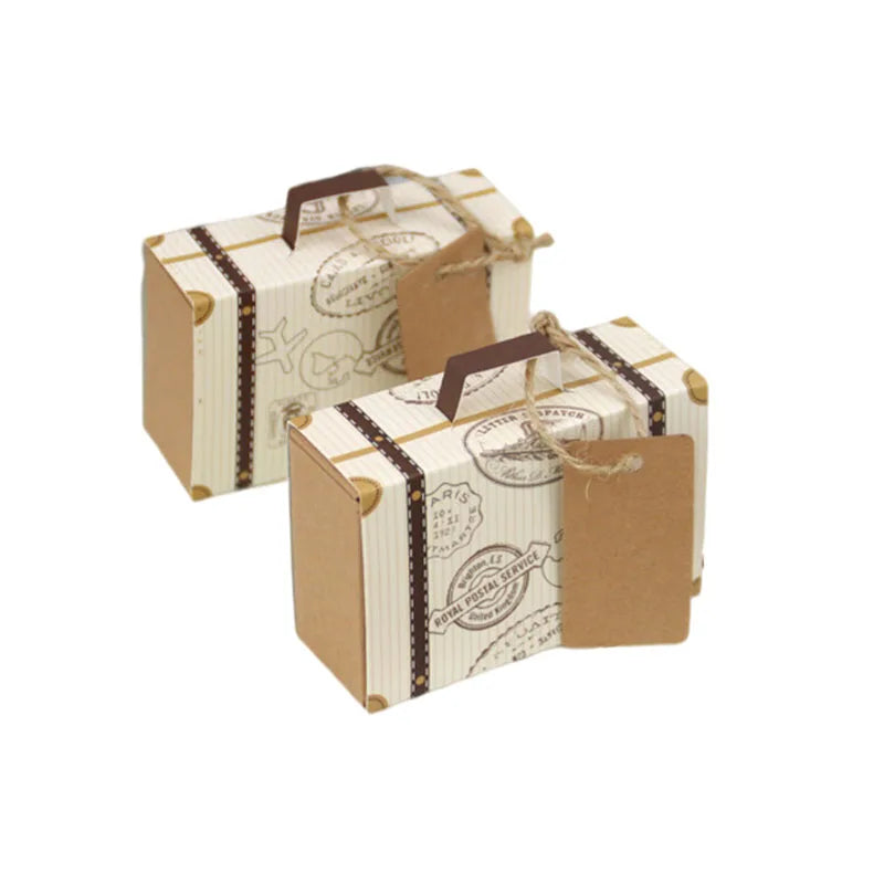 10/20/50pcs Mini Travel Suitcase Candy Box Kraft Paper Chocolate Favor Gift Box Packaging Bag Wedding Birthday Party Decoration