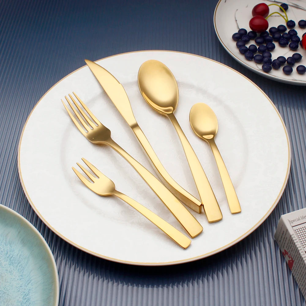 Recommended Top Class Elegant Cutlery 5 In 1 Set Stainless Steel Mirror Polish Delicate Utensils Silverware Dinnerware For Home
