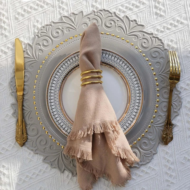 1/6/10PCS Round Kitchen Table Mat European Embossed Waterproof Faux Leather Round Table Placemats for Kitchen Dining Patio 식탁매트