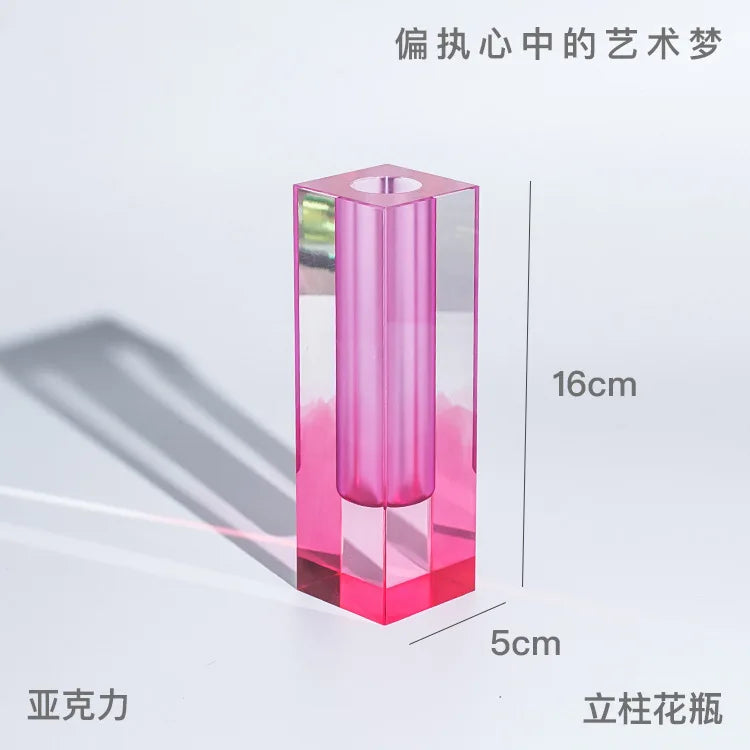 Modern Rainbow Pillar Bud Vase Tabletop Glass Vases Luxury Decorative Acrylic Crystal Nordic Room Decoration Home