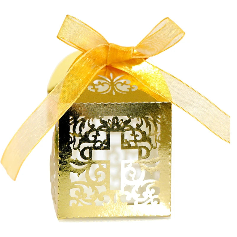 20/30/50PCS Cross Carriage Laser Cut Candy Boxes Wedding Favors Gifts Box Communion Christening Easter Baby Shower Party Decor
