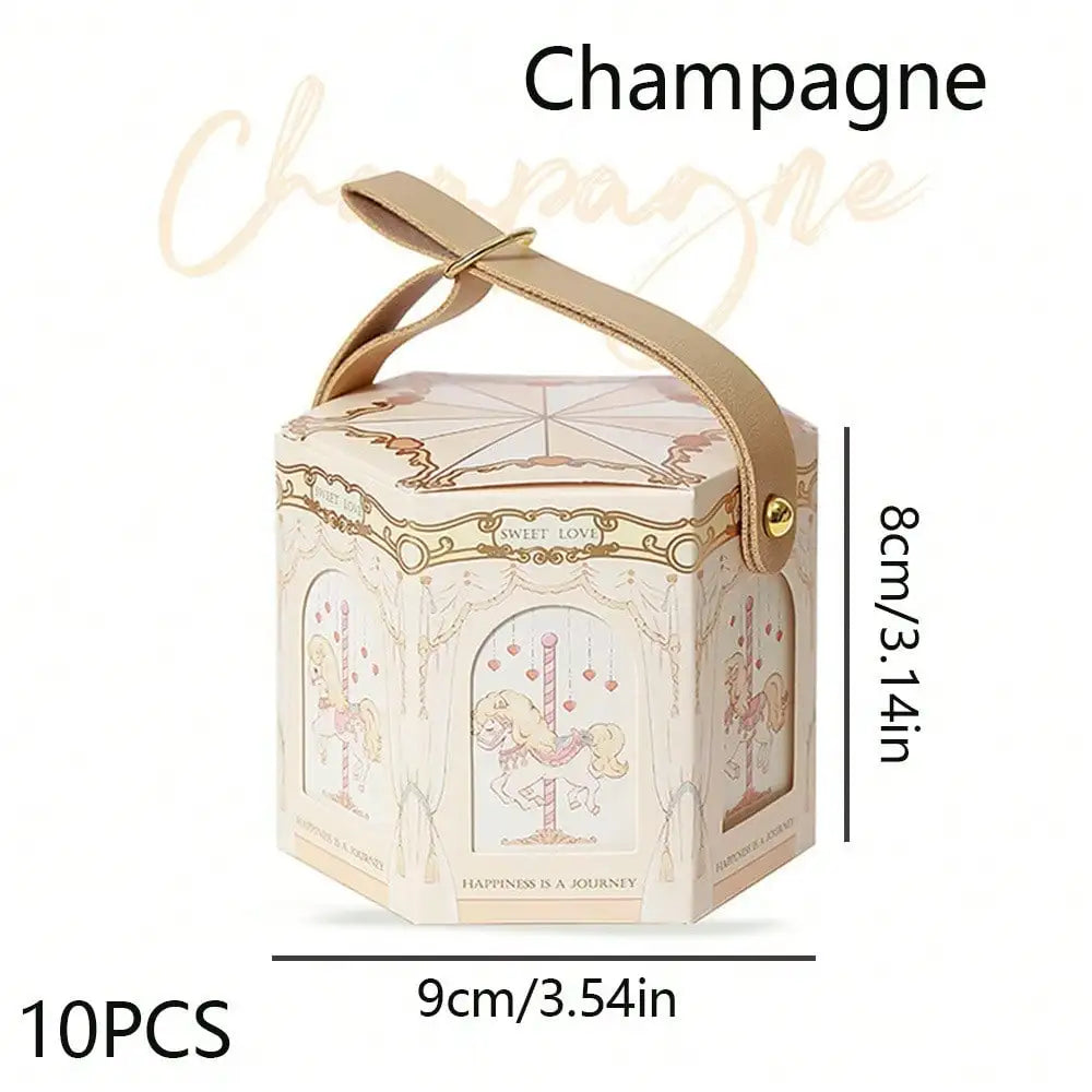 10pcs Carousel Candy Gift Boxes Packaging Wedding Birthday Party Favor Bags Baby Shower Christmas Present Case Supplies