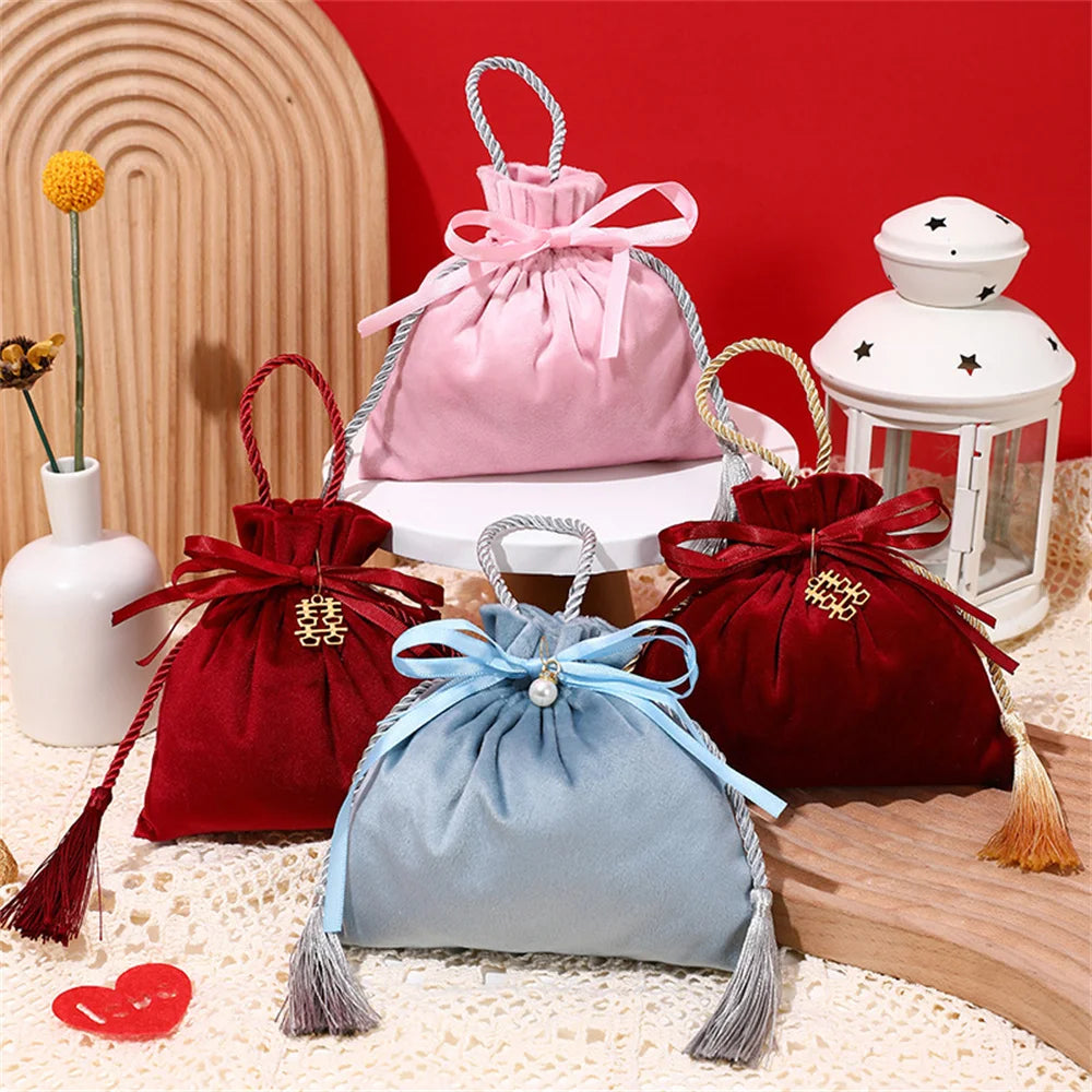 Silk Velvet Drawstring Gift Bag Candy Pouches For Wedding Party Favors Gift Packing Bags Jewelry Organizer Chocolate Candy Bags
