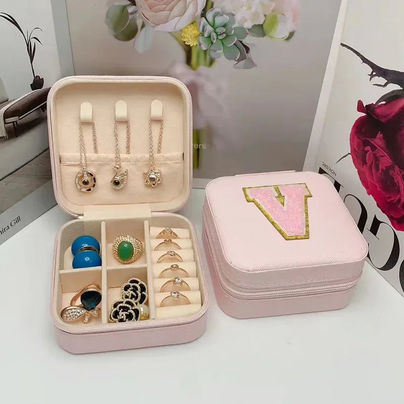 Mini Jewelry Storage Box Bridesmaid Gift Ideas Travel Jewelry Case Initial Letter with Name Birthday Party Box Mother's Day Gift