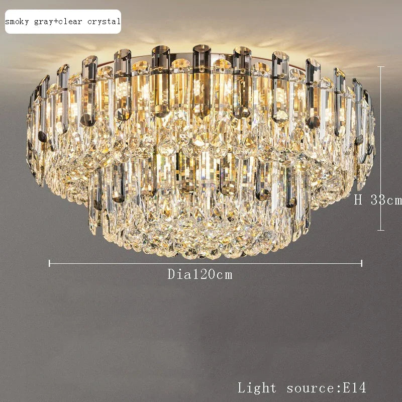 Modern Luxury Ceiling Lamp Smoke Clear Crystal Led Round Lighting for Living Room Bedroom Dining Room Gold Ceiling Chandelier