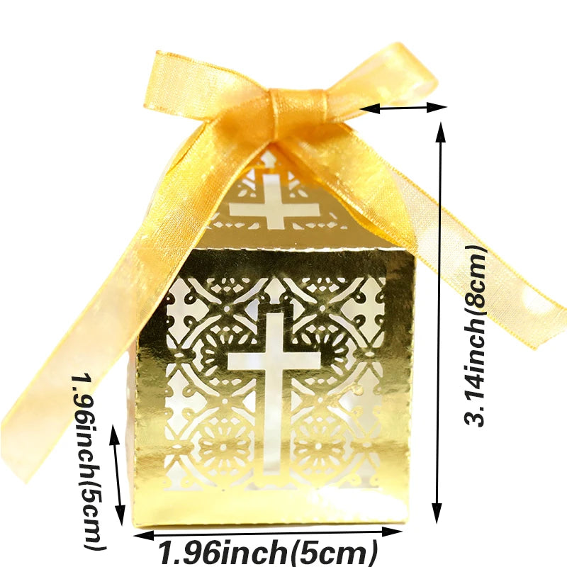 20/30/50PCS Cross Carriage Laser Cut Candy Boxes Wedding Favors Gifts Box Communion Christening Easter Baby Shower Party Decor