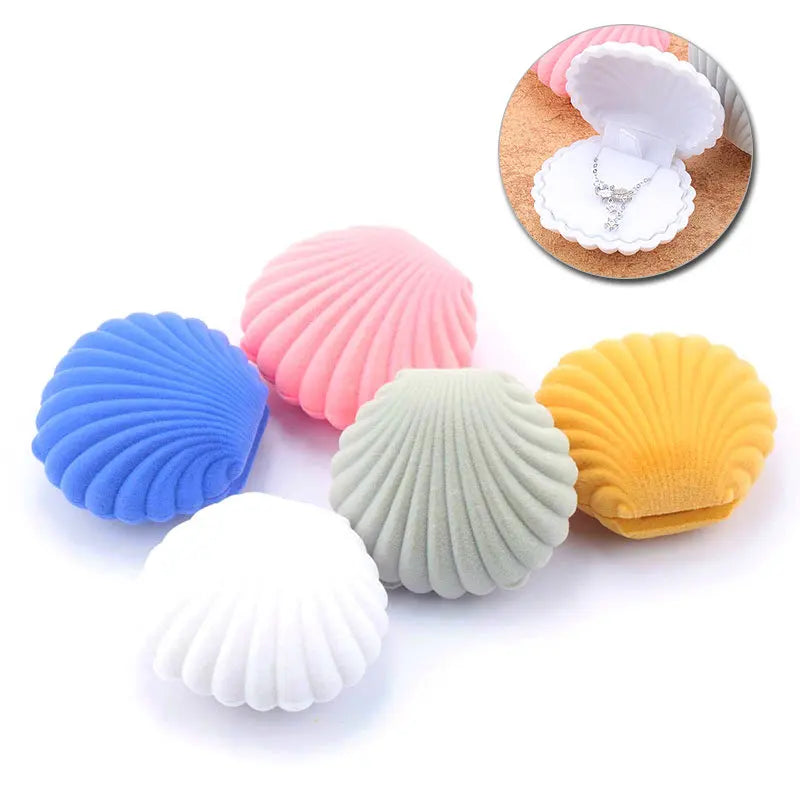 1 Piece Lovely Shell Shape Velvet Jewelry Box Wedding Engagement Ring Box for Earrings Necklace Bracelet Display Gift Box Holder