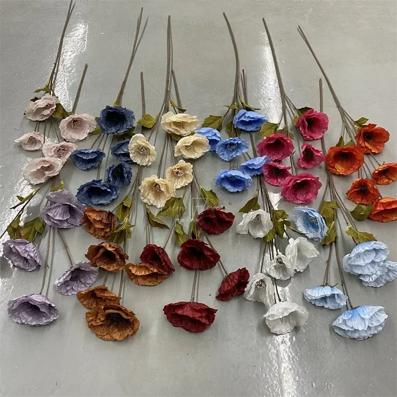 Simulation 5 Poppies High Branch Poppy Bouquet Artificial Artificial Flowers Home Living Room Dining Table Wedding Decoration