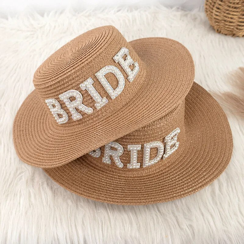 Bride Hat Straw Sun Hat Rustic Wedding Gift Present Bachelorette Hen Party Bridal Shower Honeymoon Travel Decoration Photo Props